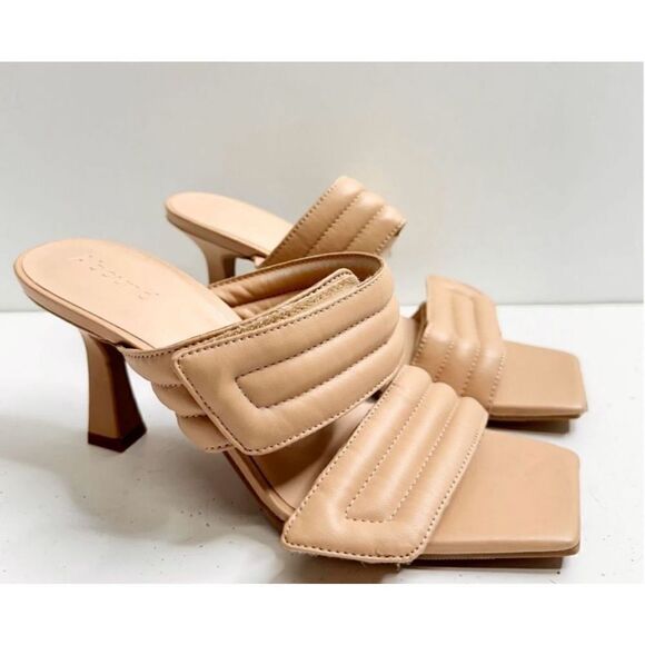 Abound Open Toe Sandals Womens Size 6 Qarly Heeled Tan Slip On Heels - Picture 1 of 9